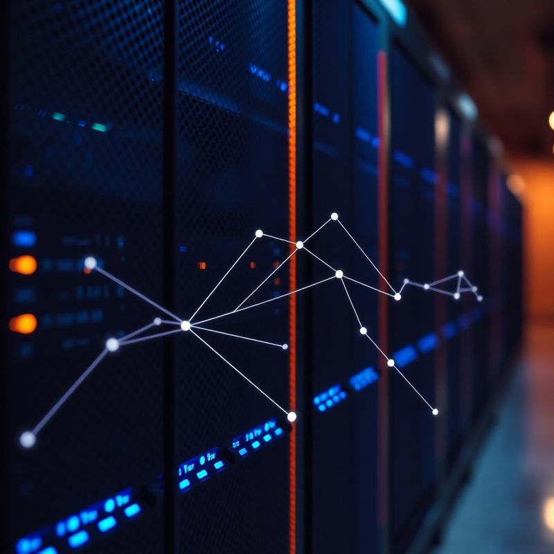 Server rack s indigo osvjetljenjem i dijagram crawl putanja